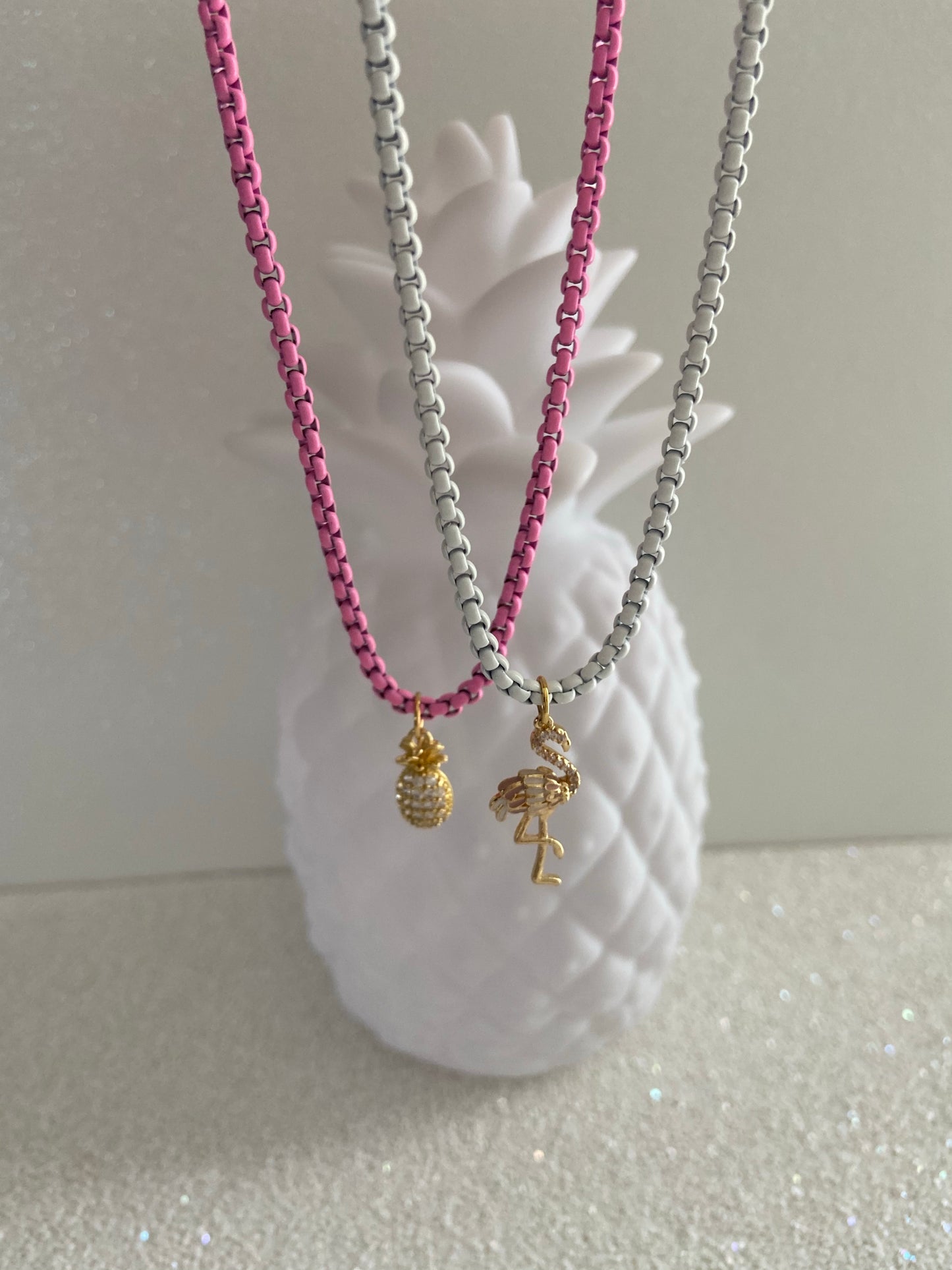Baby Pink Enamel Chain & White Enamel Chain